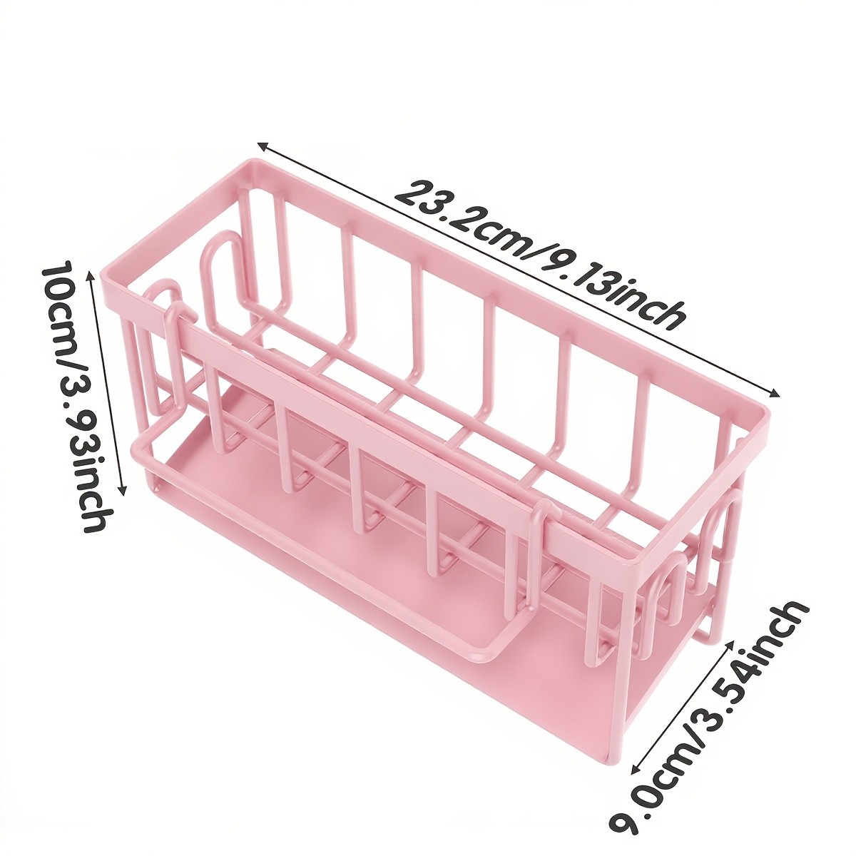 URLUNA Sink Caddy with Rag Hook & Self-Drain Tray Pink Kitchen Organizer for Sponges, Cloths & Cleaning Supplies
