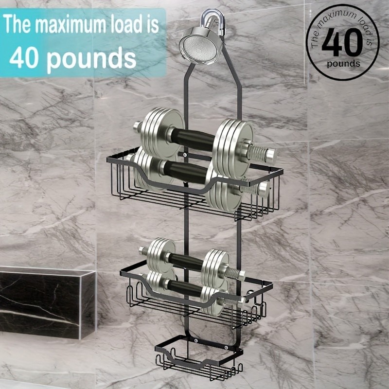 URLUNA Rustproof Black Shower Caddy  Wall-Mounted No-Drill Bathroom Organizer with Soap Holder
