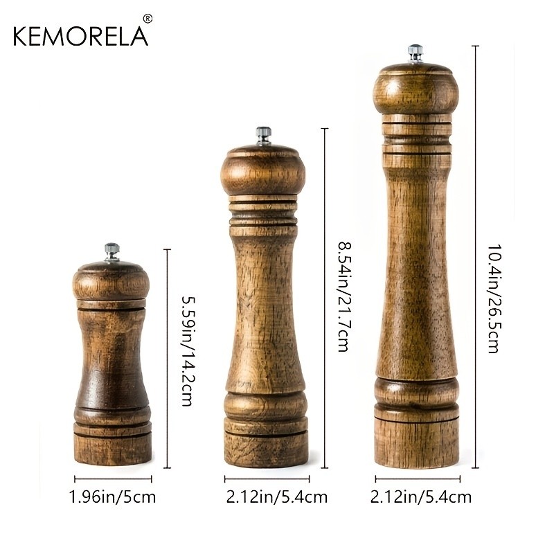 KEMORELA Wooden Pepper Grinder Handheld Manual Spice Mill with Classic Natural Design