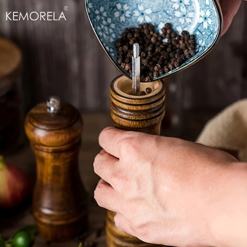 KEMORELA Wooden Pepper Grinder Handheld Manual Spice Mill with Classic Natural Design