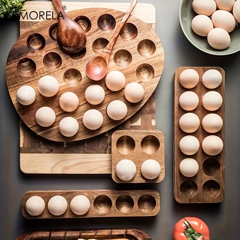 KEMORELA Wooden Egg Storage Box  Multi-Compartment Egg Holder Tray for Home Kitchen Organisation