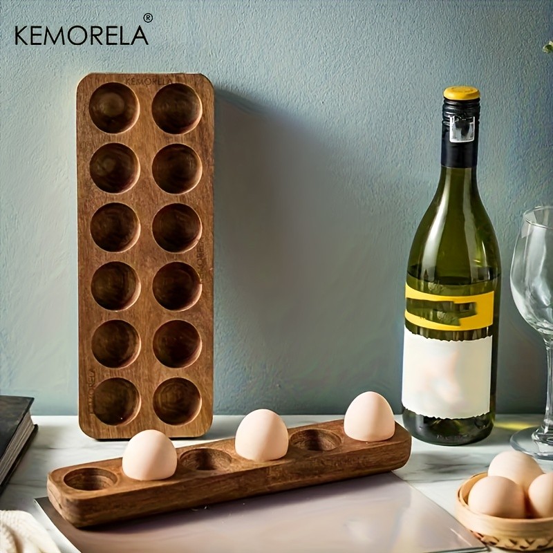KEMORELA Wooden Egg Storage Box Multi-Compartment Egg Holder Tray for Home Kitchen Organisation