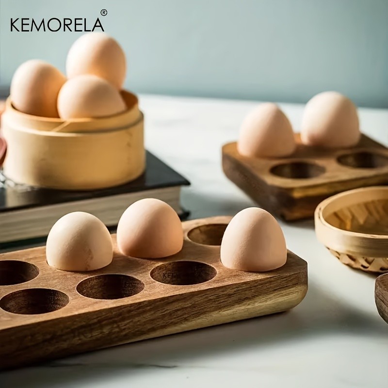 KEMORELA Wooden Egg Storage Box Multi-Compartment Egg Holder Tray for Home Kitchen Organisation