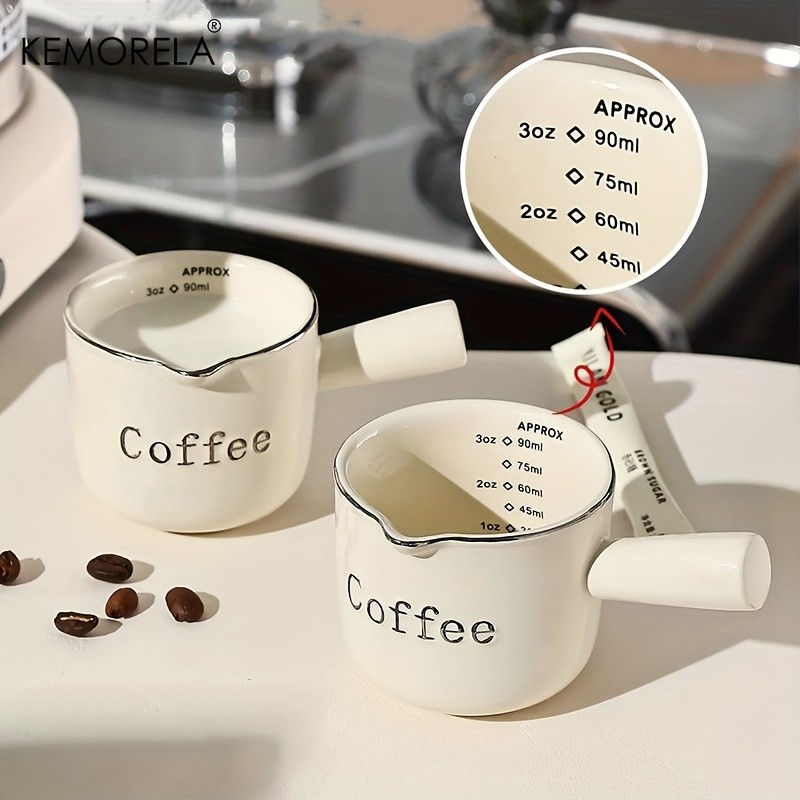 KEMORELA Ceramic Coffee Measuring Cup Espresso Extraction Ounce Cup for Milk, Honey, Sauces & Mini Kitchen Tasks