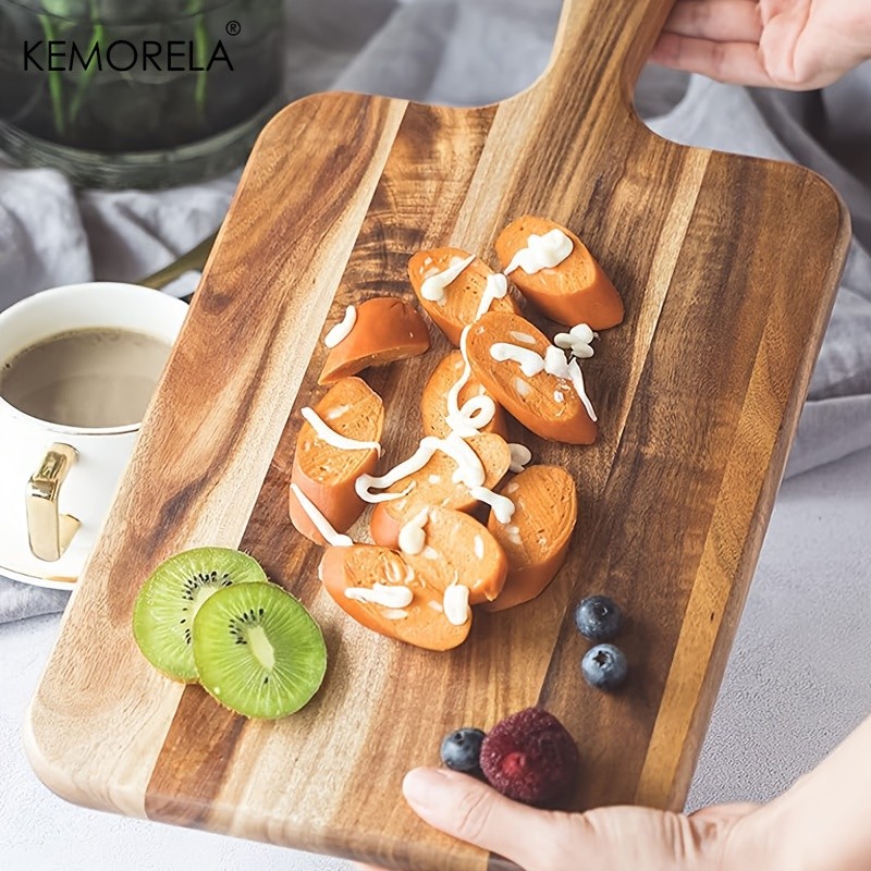 KEMORELA Acacia Wood Cutting Board with Handle Extra Long Natural Grain Serving Board for Cheese, Charcuterie, Bread & Fruit