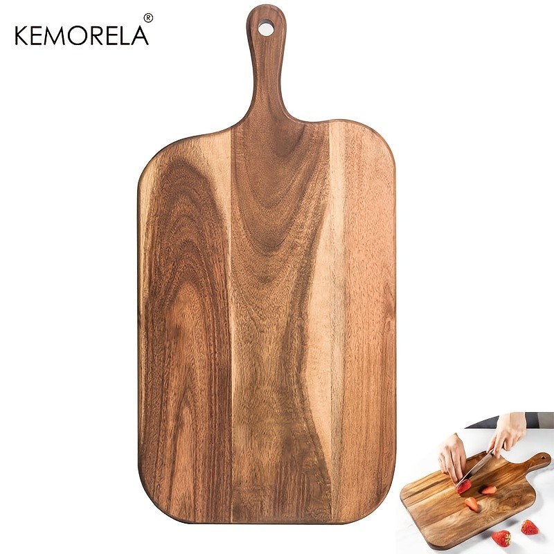KEMORELA Acacia Wood Cutting Board with Handle Extra Long Natural Grain Serving Board for Cheese, Charcuterie, Bread & Fruit