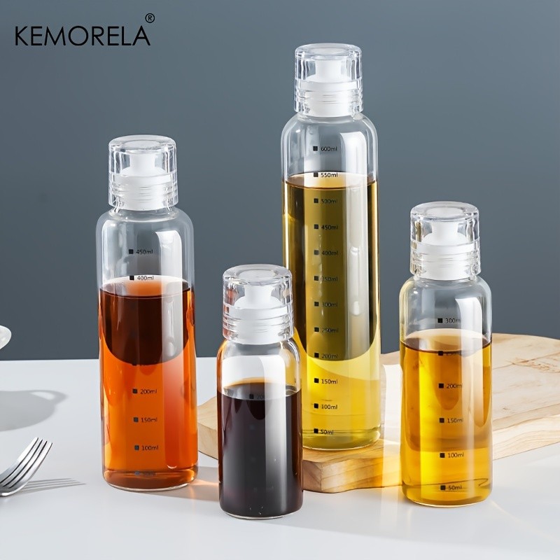 KEMORELA Graduated Glass Oil Dispenser Bottle PVC-Free Measurement Bottle for Cooking Oil, Soy Sauce, Honey & More