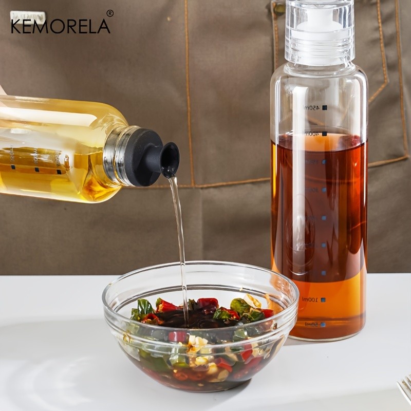 KEMORELA Graduated Glass Oil Dispenser Bottle PVC-Free Measurement Bottle for Cooking Oil, Soy Sauce, Honey & More