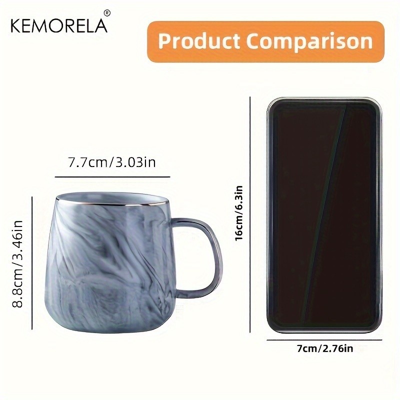 KEMORELA Golden-Trimmed Ceramic Coffee Mug (13.5oz/400ml)  Marble Texture Breakfast Cup for Coffee, Milk, Juice & Oatmeal