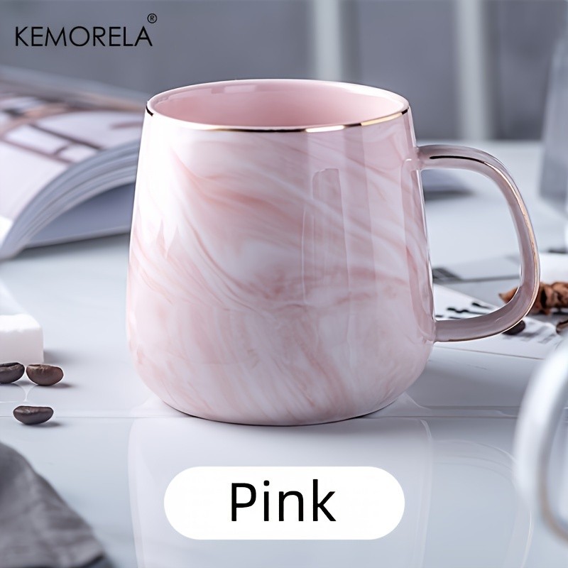 KEMORELA Golden-Trimmed Ceramic Coffee Mug (13.5oz/400ml) Marble Texture Breakfast Cup for Coffee, Milk, Juice & Oatmeal