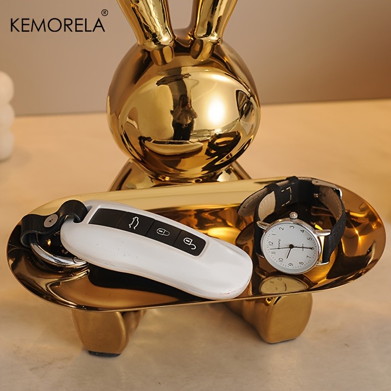 KEMORELA Rabbit Key Storage Ornament Ceramic Figurine for Living Room, Wine Cabinet & Holiday Home Decor