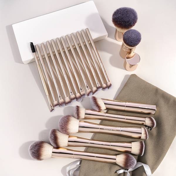 MAANGE 21pcs Professional Makeup Brush Set Complete Face & Eye Brush Kit with Flannel Bag