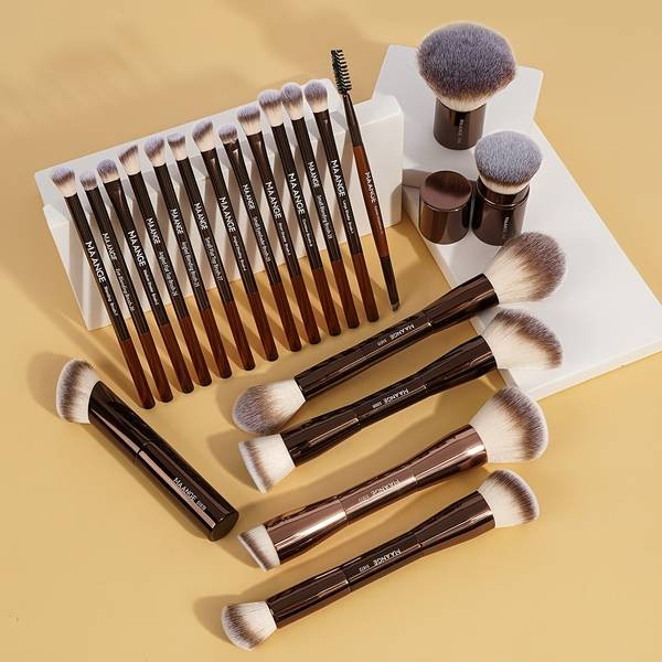 MAANGE 21pcs Professional Makeup Brush Set Complete Face & Eye Brush Kit with Flannel Bag