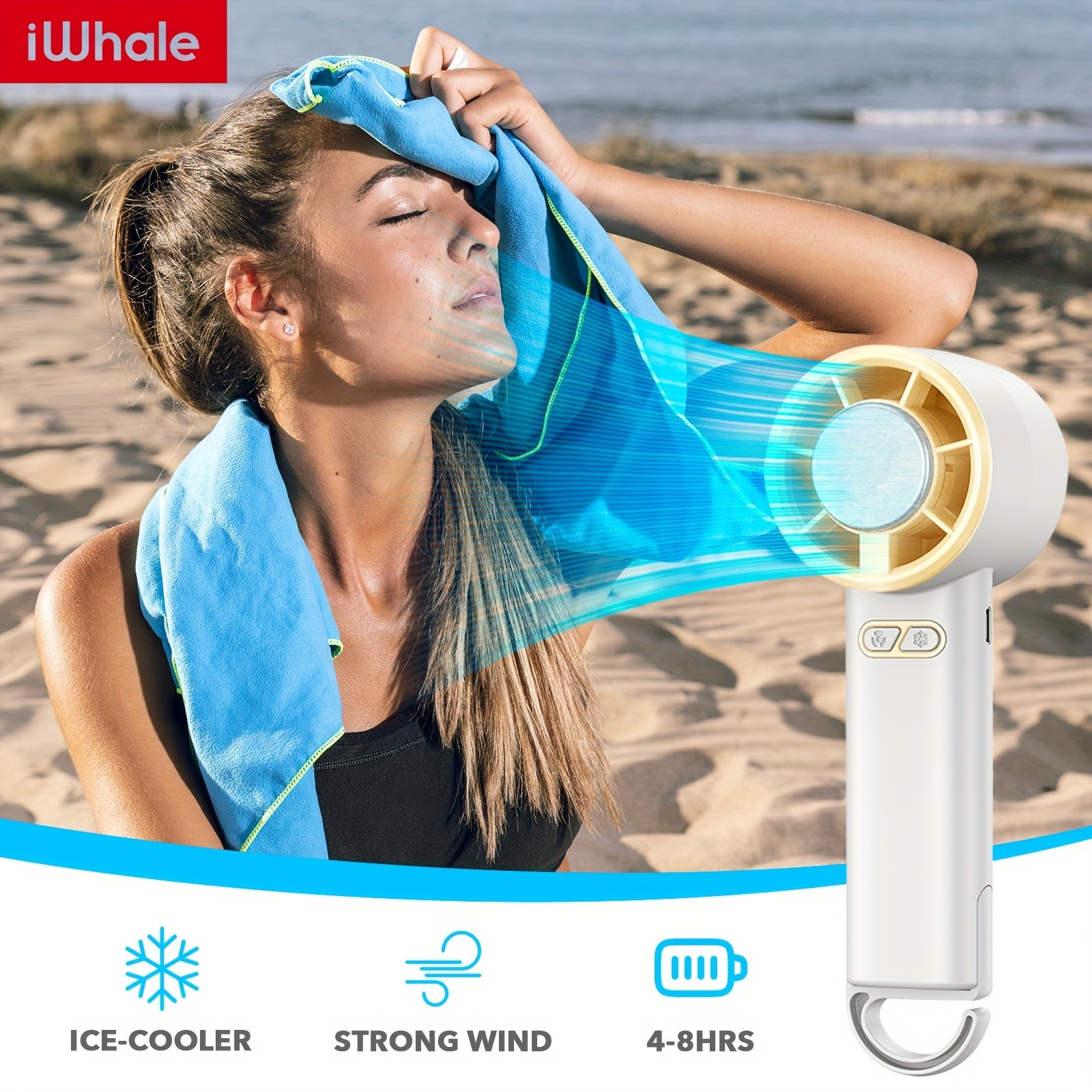 iWhale Portable Handheld Cooling Fan with Ice-Cooling Pad Powerful Cooling Relief Anywhere You Go