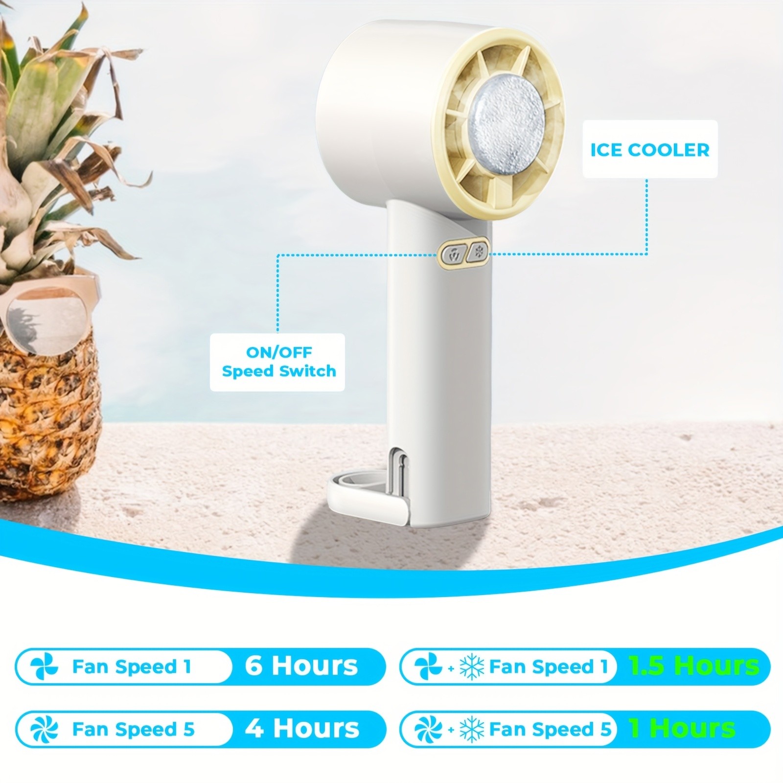 iWhale Portable Handheld Cooling Fan with Ice-Cooling Pad Powerful Cooling Relief Anywhere You Go