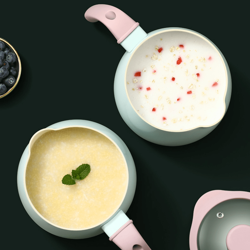 iWhale Ceramic Non-Stick 1.7QT Saucepan Skillet with Pink Handle & Glass Lid Soft Green, PFAS-Free & Effortlessly Easy to Clean