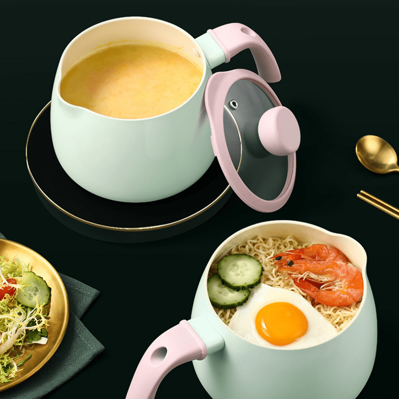 iWhale Ceramic Non-Stick 1.7QT Saucepan Skillet with Pink Handle & Glass Lid Soft Green, PFAS-Free & Effortlessly Easy to Clean