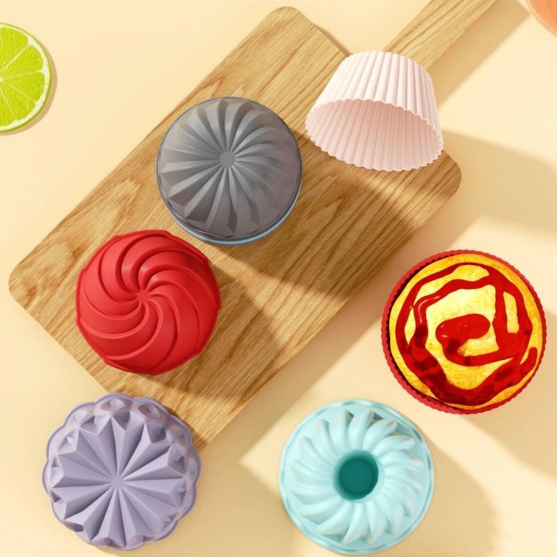 iWhale 5pcs Mini Silicone Muffin & Cupcake Molds Non-Stick, Easy-Release Baking Cups for Perfect Holiday Desserts