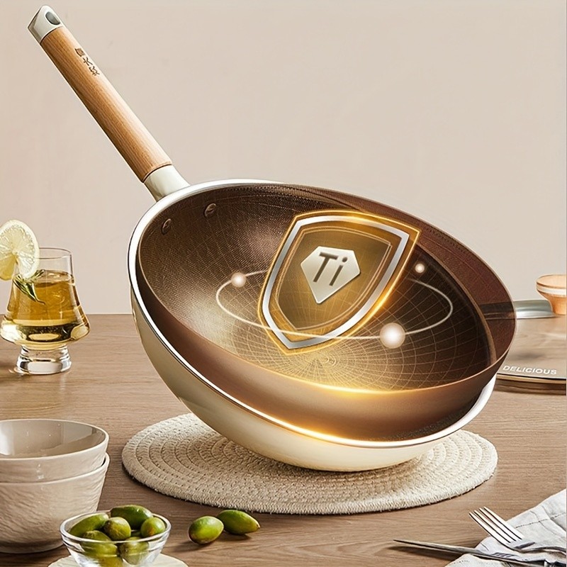 COOKER KING Non-Stick Titanium Coated Wok Pan with Lid Healthy, PTFE/PFOA-Free Multi-Layer Wok for All NZ Cooktops