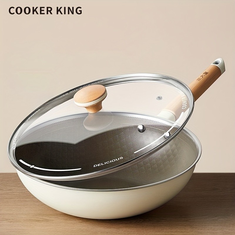 COOKER KING Non-Stick Titanium Coated Wok Pan with Lid Healthy, PTFE/PFOA-Free Multi-Layer Wok for All NZ Cooktops