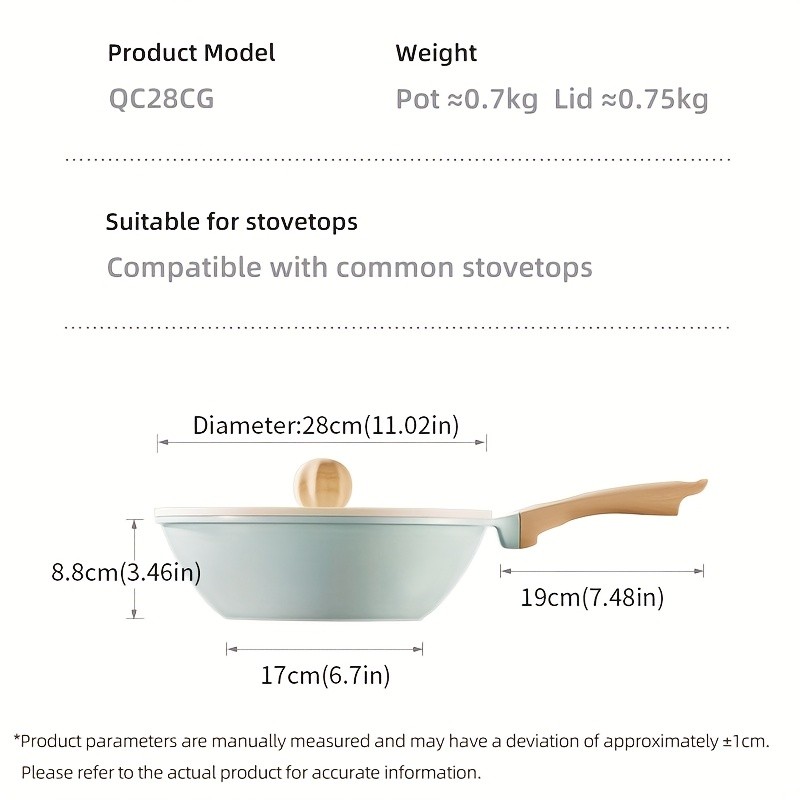 COOKER KING 28cm Titanium-Ceramic Wok with Lid PFOA/PTFE-Free Stir-Fry Pan with Cool-Touch Handles for All NZ Cooktops