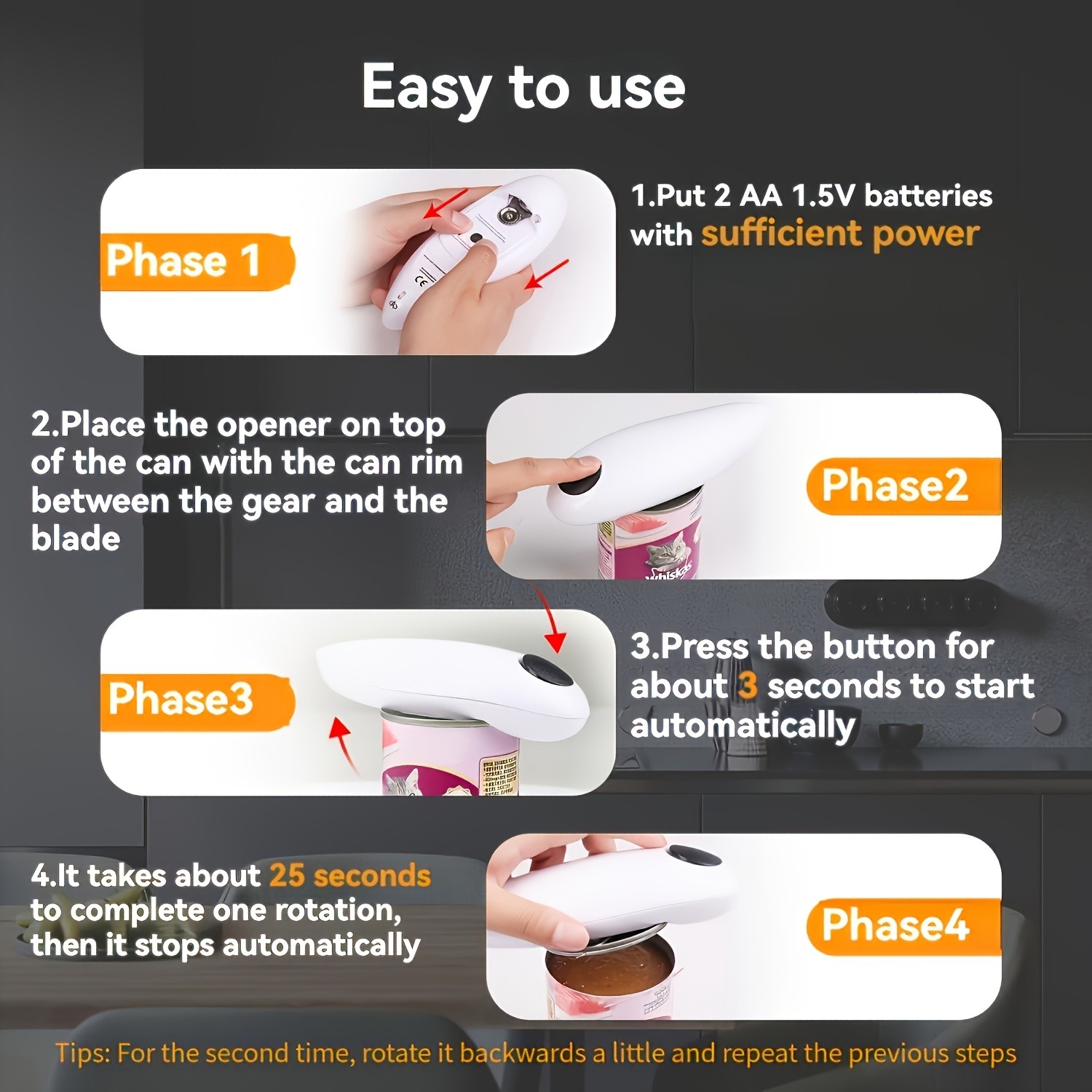 FEIYBA Compact Cordless Electric Can Opener Smooth-Edge, Safe Auto Shut-Off Design for Easy Kitchen & Camping Use