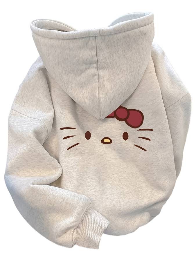 Sanrio American Vintage Hello Kitty Hooded Sweatshirt Womens 2025 Cartoon Print Loose Hoodie Cozy Autumn/Winter Loungewear Soft Knit Fabric Retro Cute Style Comfortable High-Street Fashion