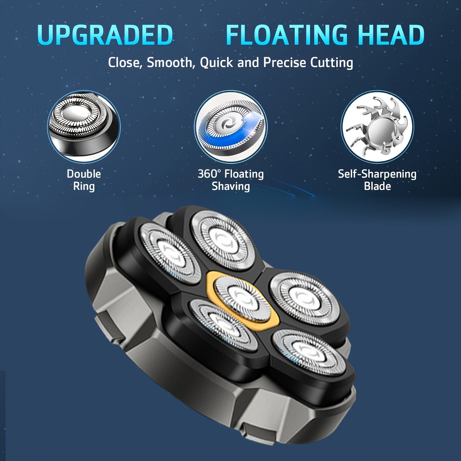 FEIYBA 6-Speed Cordless Electric Shaver with Spare Blade Mesh Long-Life USB Razor for Smooth, Powerful Mens Grooming