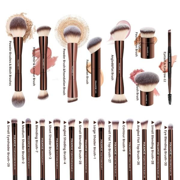 MAANGE 21pcs Professional Makeup Brush Set  Complete Face & Eye Brush Kit with Flannel Bag Foundation  Contour  Powder  Blush  Eyeshadow  Eyebrow Brushes  Portable Travel Set  Mothers Day Gift