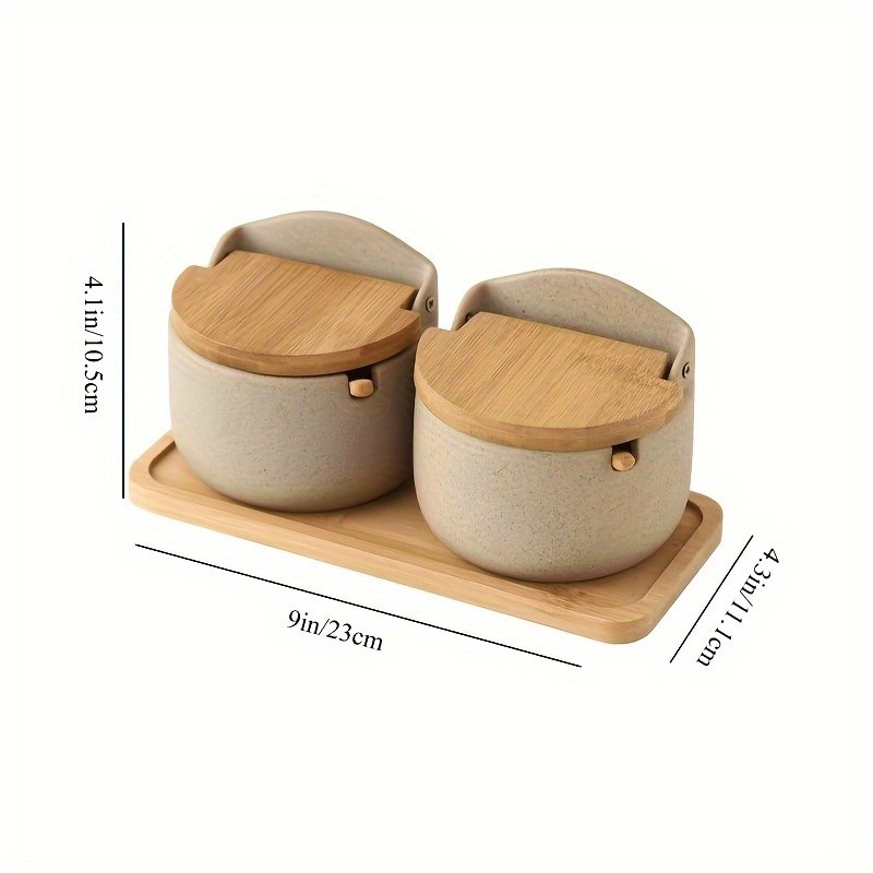 CEEFU Ceramic Seasoning Pot Set with Tray 2/3pcs Spice Containers with Lids & Spoons for Organized NZ Kitchens