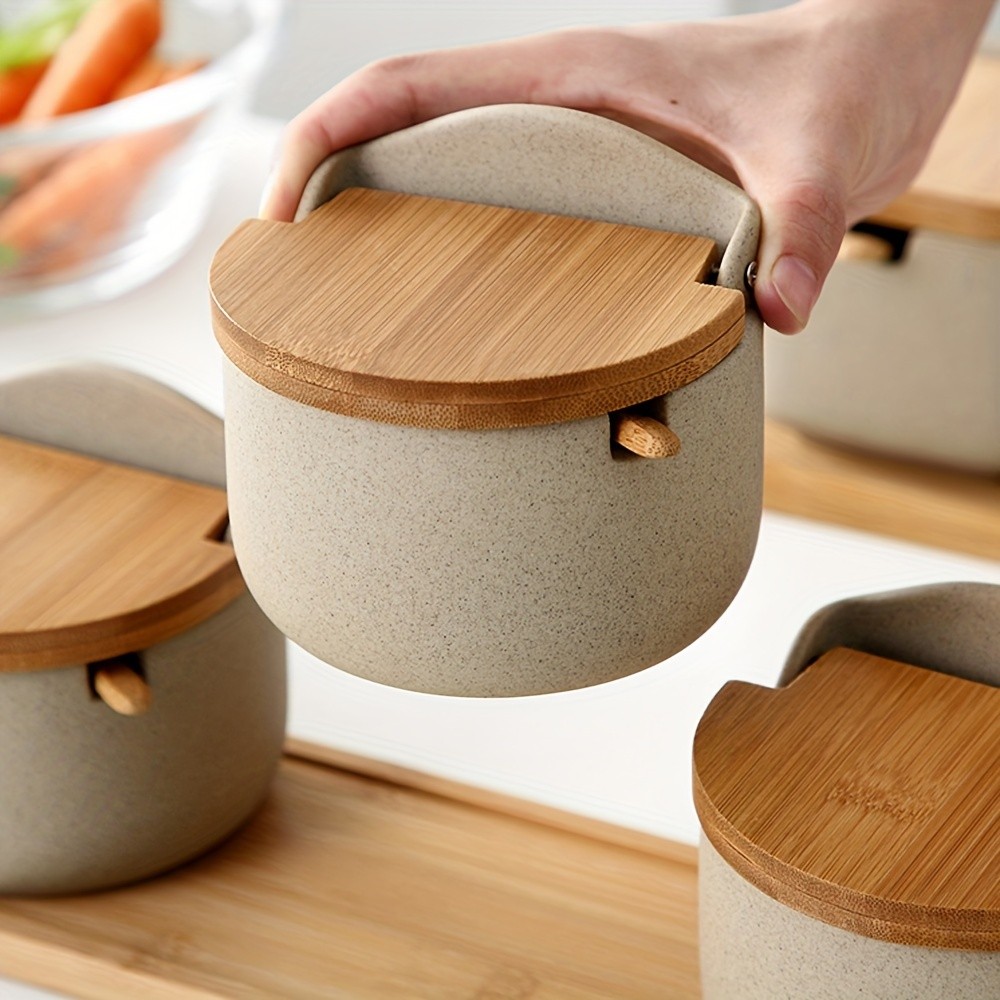 CEEFU Ceramic Seasoning Pot Set with Tray 2/3pcs Spice Containers with Lids & Spoons for Organized NZ Kitchens