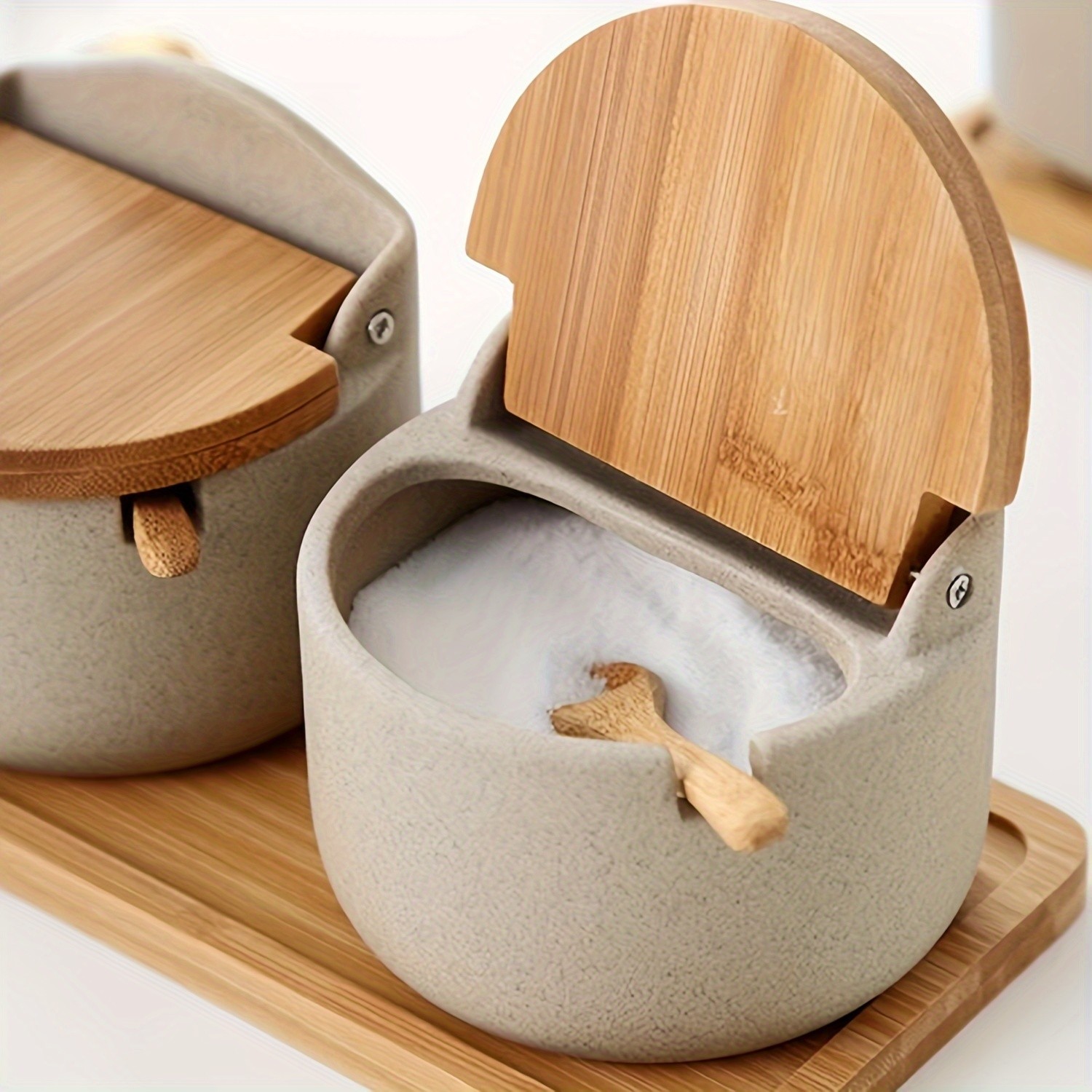 CEEFU Ceramic Seasoning Pot Set with Tray 2/3pcs Spice Containers with Lids & Spoons for Organized NZ Kitchens