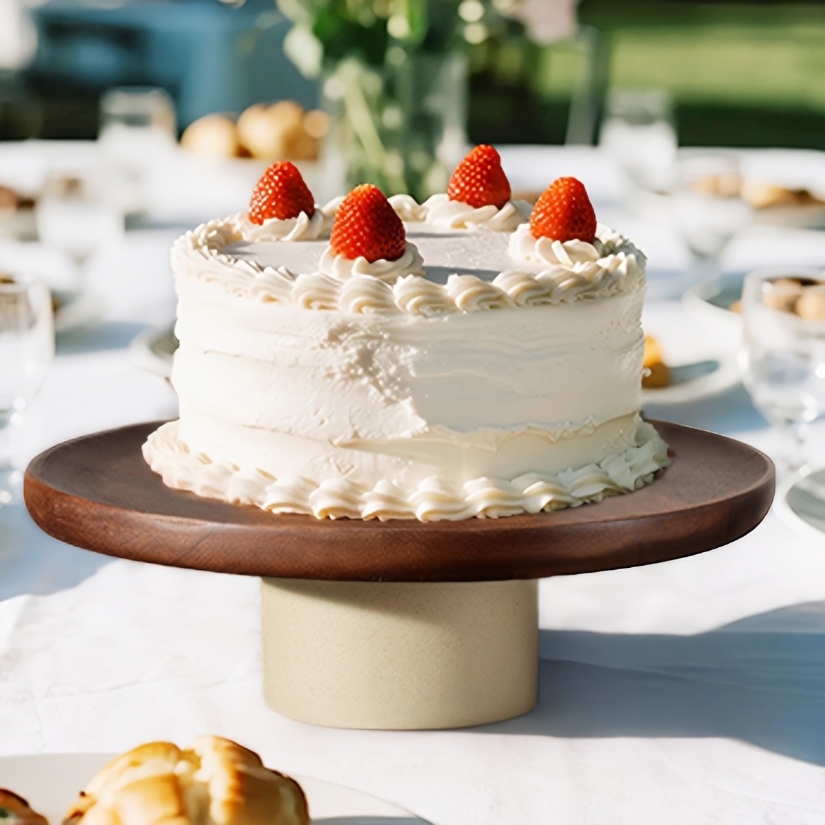 CEEFU Acacia Wood Cake Stand with Pottery Base Elegant Food-Safe Display for Weddings, Parties & NZ Home Celebrations