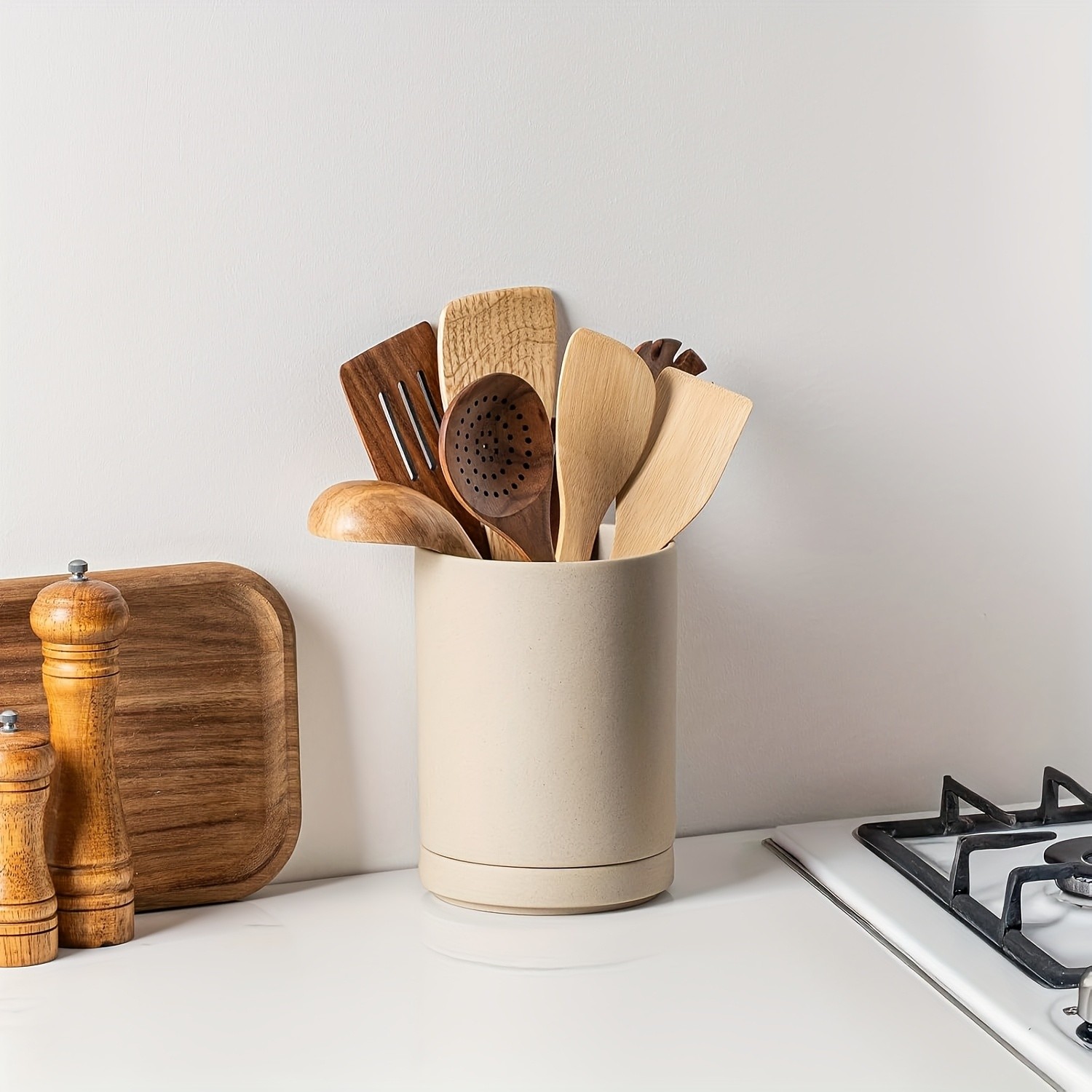 CEEFU Ceramic Kitchen Utensil Holder Durable Countertop Crock for Spatulas, Spoons, Whisks & Everyday Cooking Tools