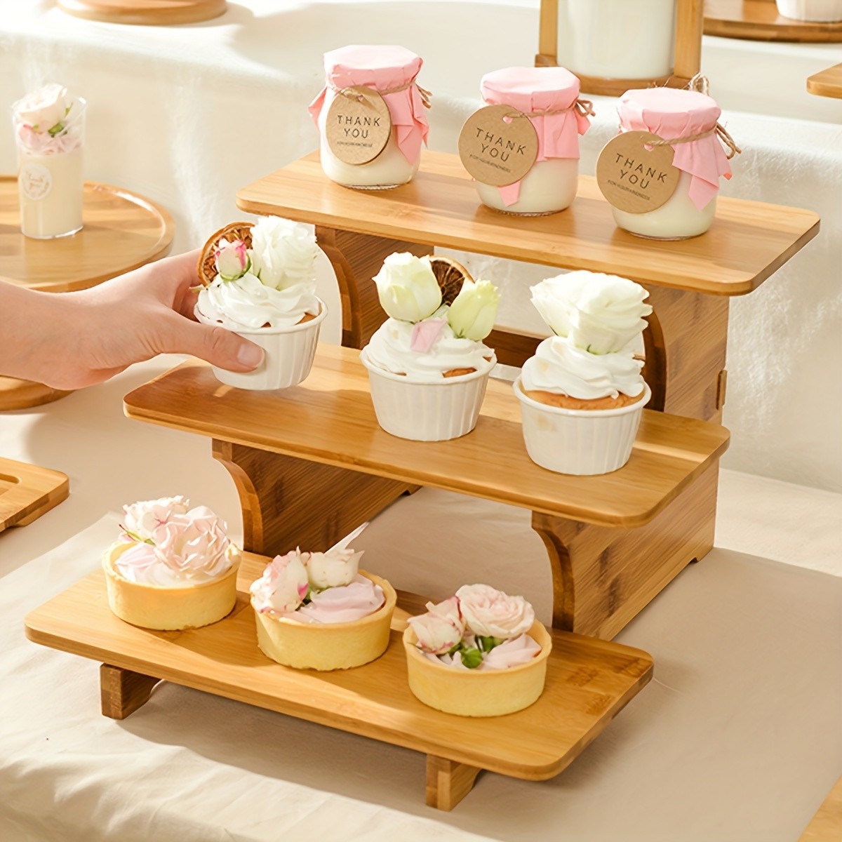 CEEFU Multi-Tier Bamboo & Wood Cupcake Stand Elegant Dessert Display for Holidays, Parties & NZ Home Celebrations
