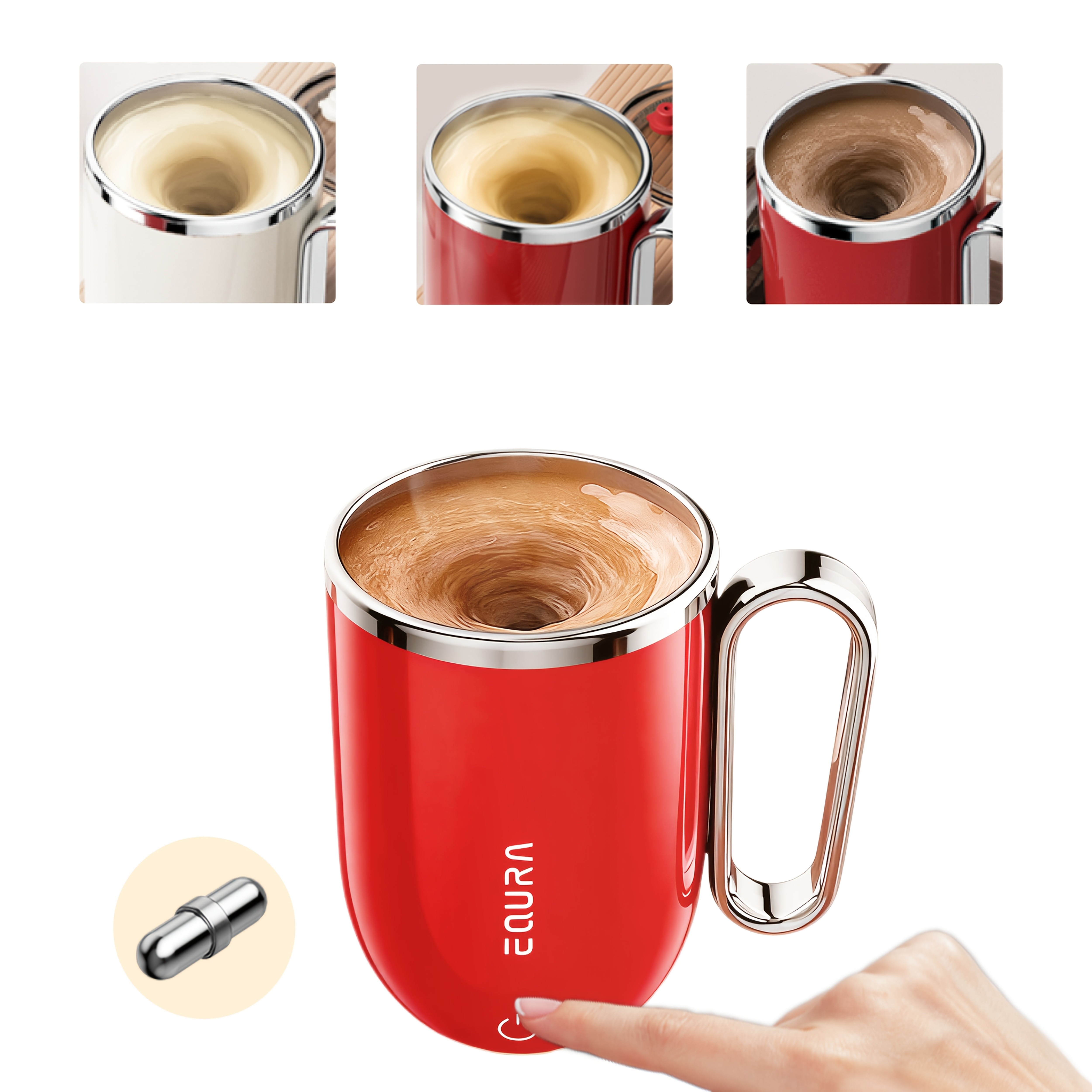 eQUra 420ml Rechargeable Magnetic Self-Stirring Travel Mug Automatic Mixing Cup for Coffee, Milk, Chocolate & On-The-Go Drinks
