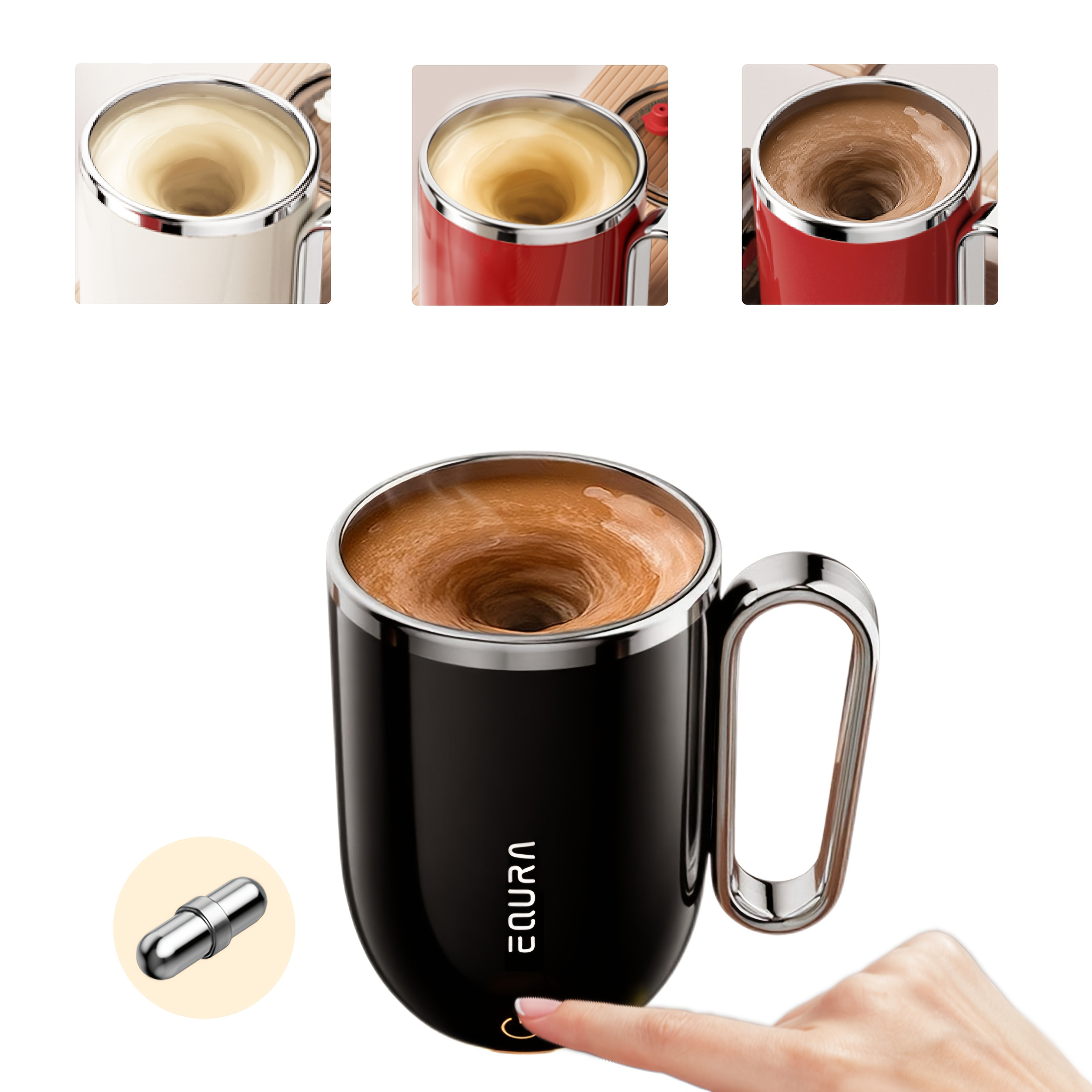 eQUra 420ml Rechargeable Magnetic Self-Stirring Travel Mug Automatic Mixing Cup for Coffee, Milk, Chocolate & On-The-Go Drinks