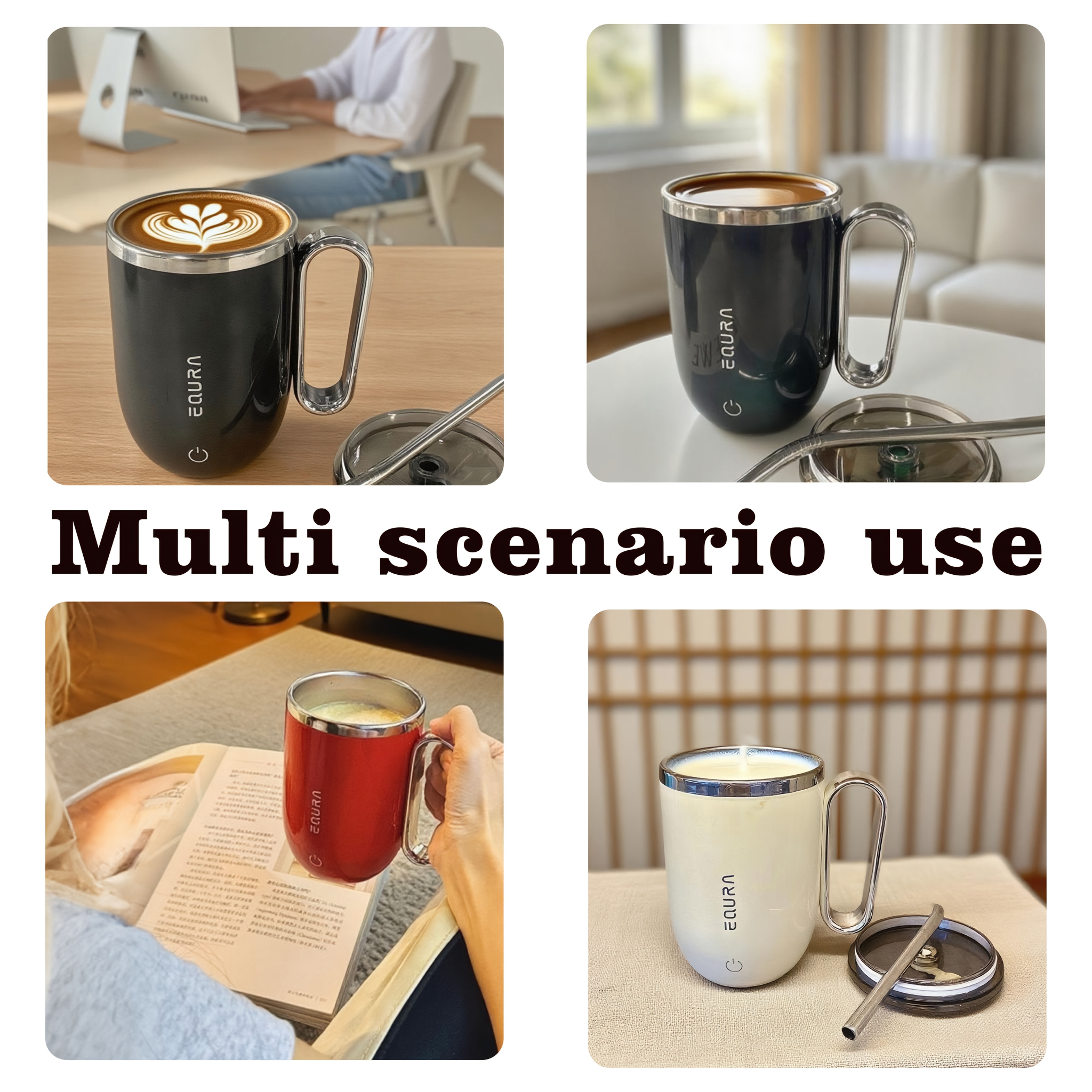 eQUra Smart Stainless Steel Automatic Mixing Cup Portable Self-Stirring Mug for Coffee, Milk & Chocolate (Holiday Gift Ready)