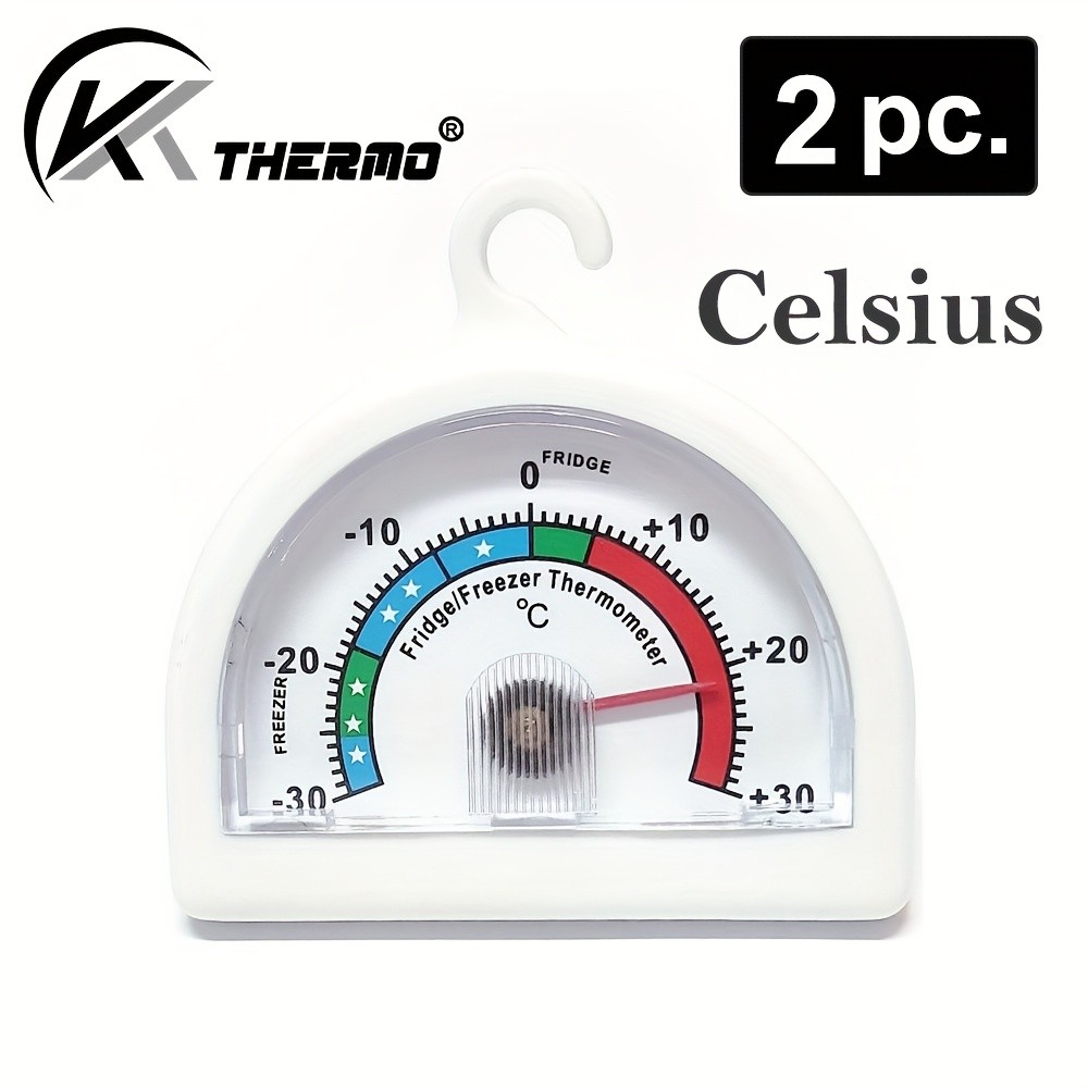 KT THERMO 2pcs Analog Refrigerator & Freezer Thermometer Set No-Battery Celsius/Fahrenheit Dial for Accurate Cold Storage Monitoring
