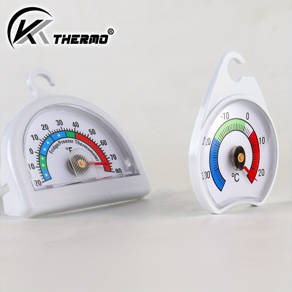 KT THERMO 2pcs Analog Refrigerator & Freezer Thermometer Set No-Battery Celsius/Fahrenheit Dial for Accurate Cold Storage Monitoring