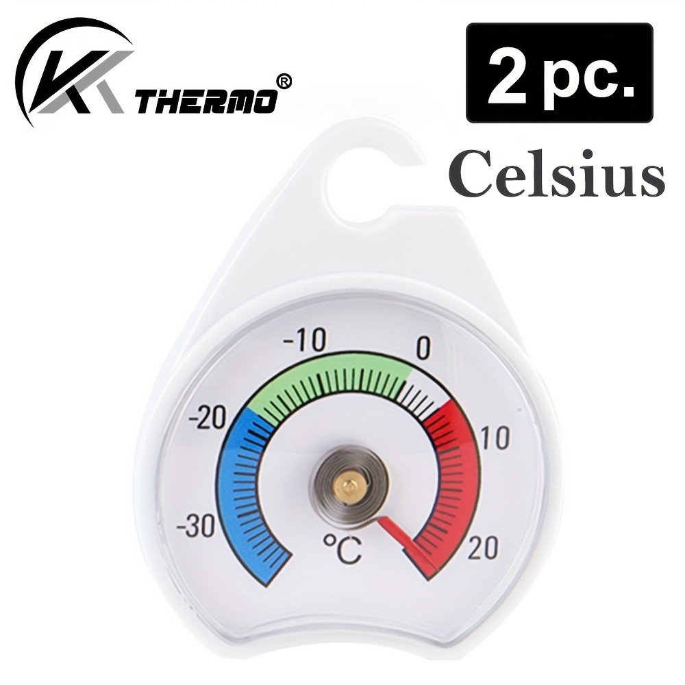 KT THERMO 2pcs Analog Refrigerator & Freezer Thermometer Set No-Battery Celsius/Fahrenheit Dial for Accurate Cold Storage Monitoring