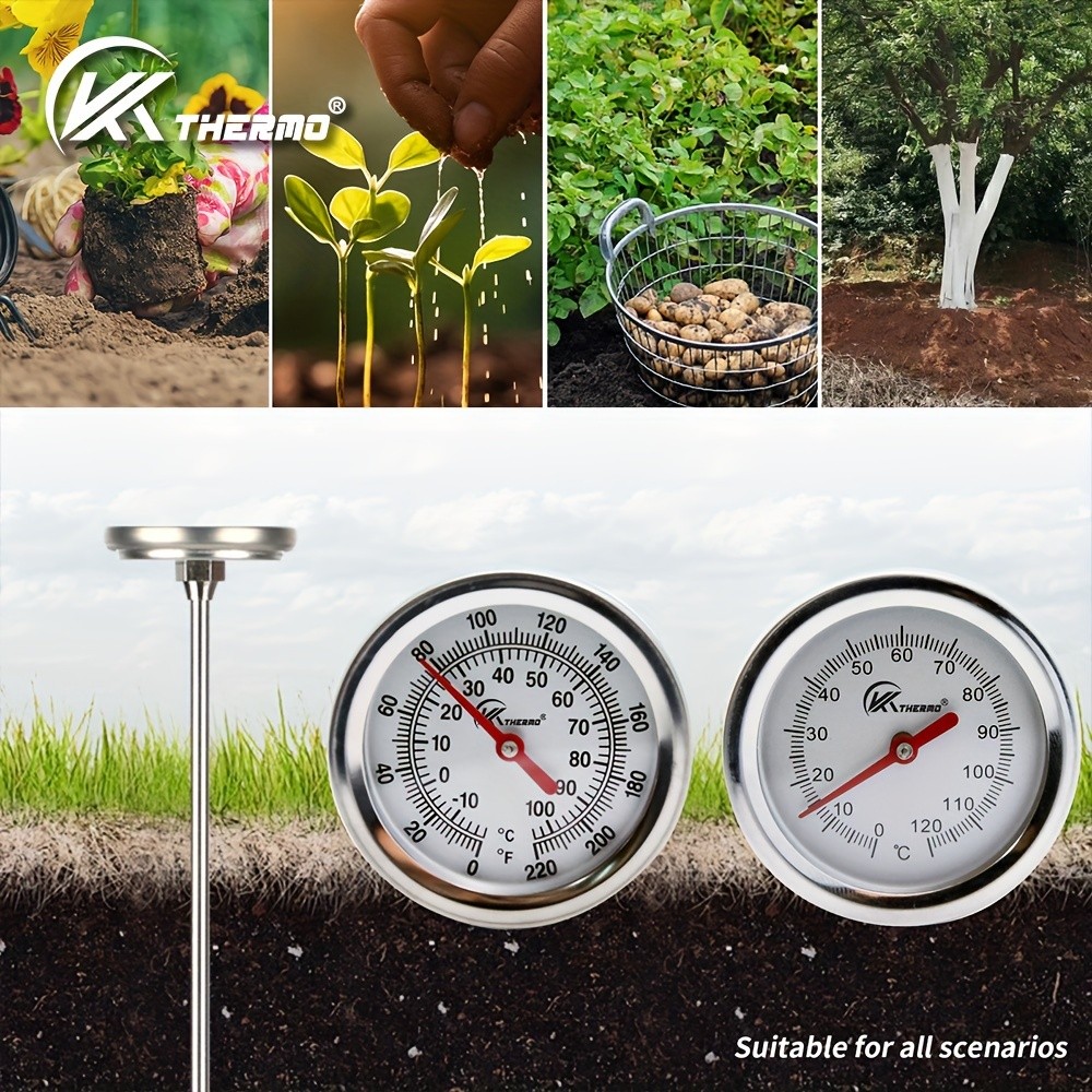 KT THERMO 50cm Stainless Steel Compost & Soil Thermometer Long-Probe C/F Gauge for Gardening, Farming & Outdoor Planting