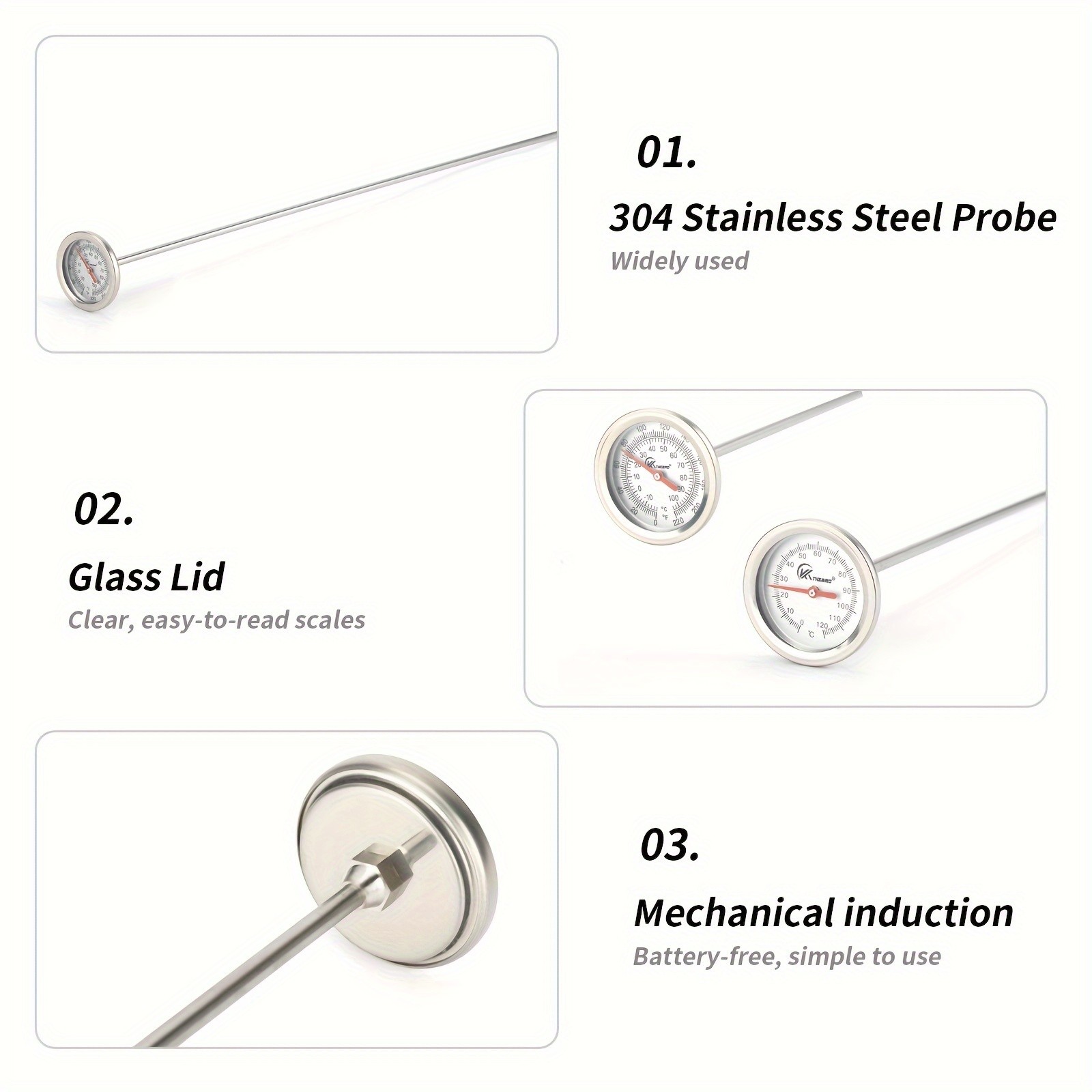 KT THERMO 50cm Stainless Steel Compost & Soil Thermometer Long-Probe C/F Gauge for Gardening, Farming & Outdoor Planting