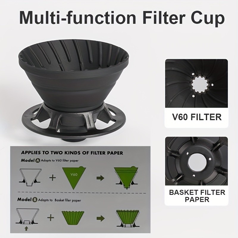 KT THERMO Collapsible Silicone Pour-Over Coffee Dripper Foldable V60 Filter Cup for Camping, Hiking & Outdoor Brewing