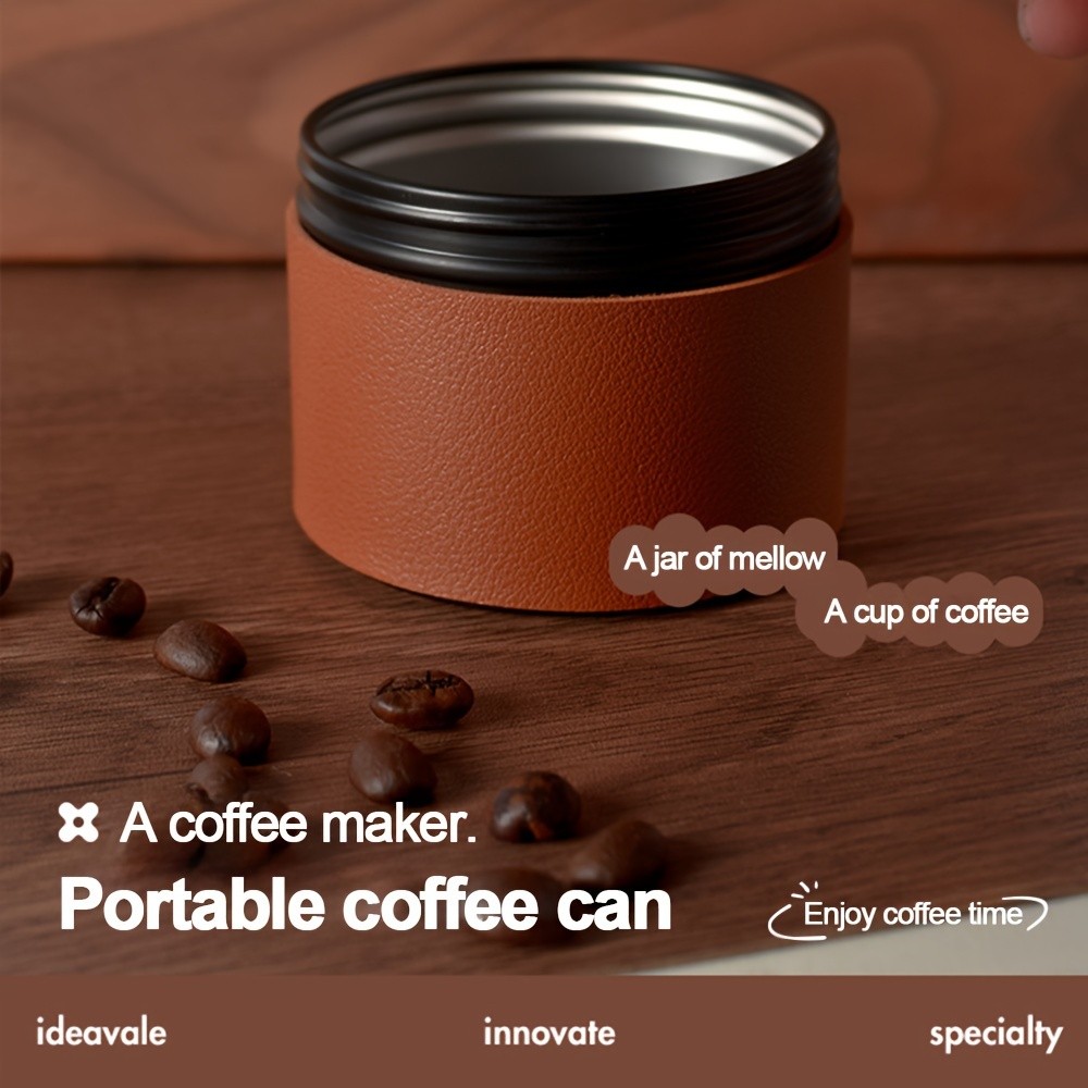 KT THERMO Portable Coffee Bean Storage Jar Aluminium Alloy & PU Leather Mini Canister for Coffee, Tea & Flower Tea