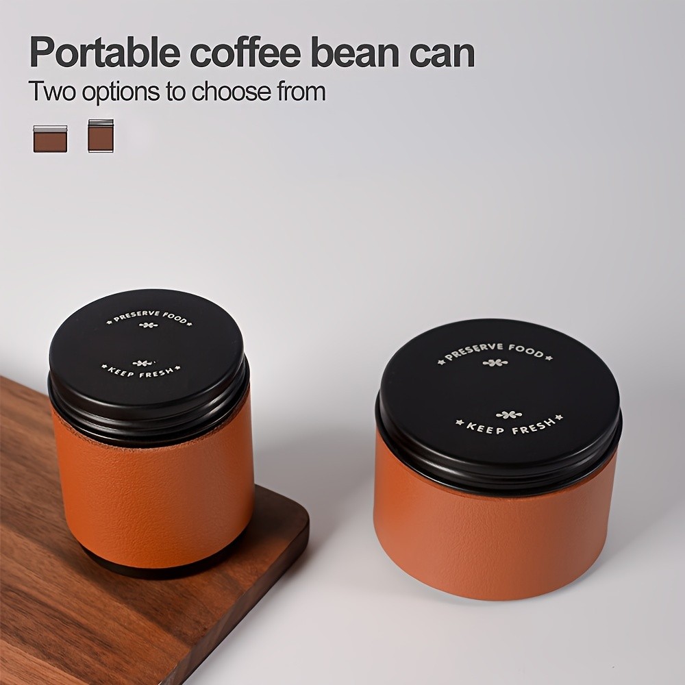 KT THERMO Portable Coffee Bean Storage Jar Aluminium Alloy & PU Leather Mini Canister for Coffee, Tea & Flower Tea
