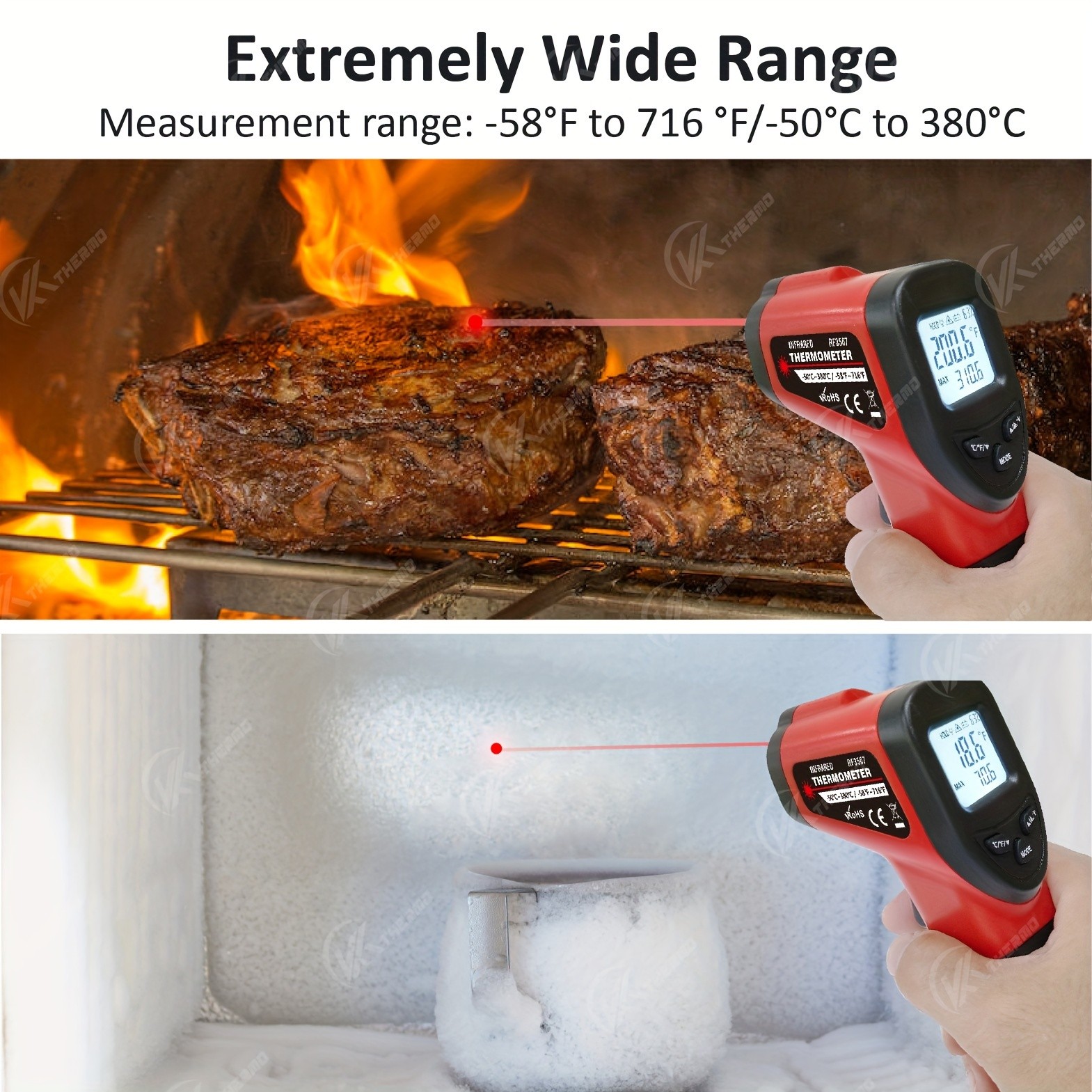 KT THERMO Non-Contact Infrared Temperature Gun Laser Thermometer -50C to 380C for Cooking, Baking & BBQ