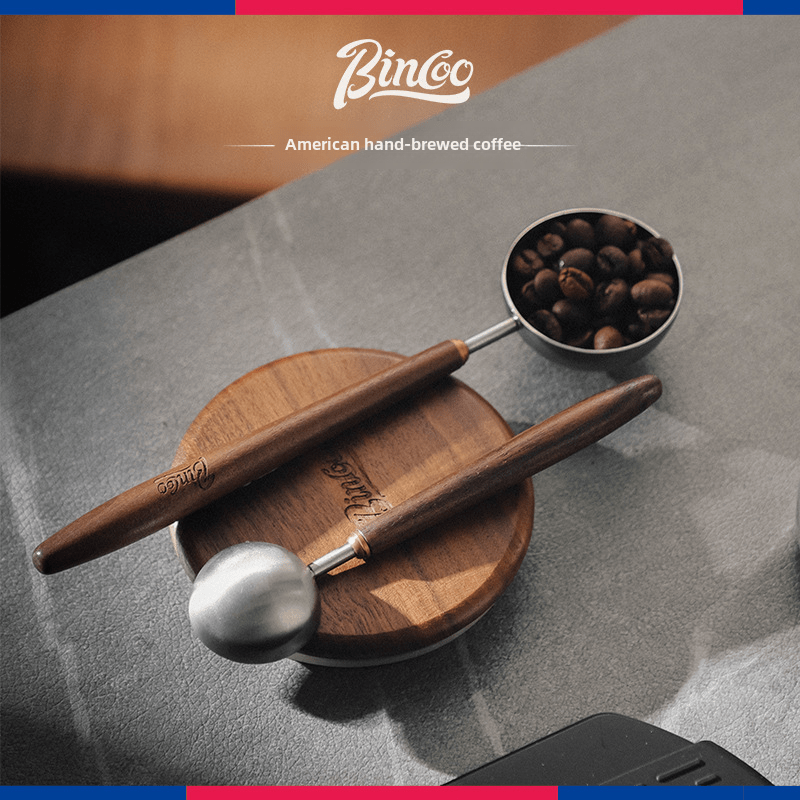 Bincoo Walnut Wooden Handle Coffee Scoop Long Stainless Steel Measuring Spoon for Ground & Whole Bean Coffee