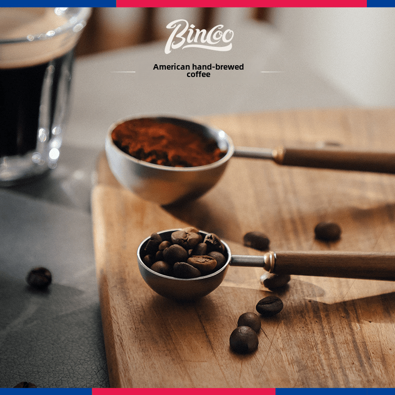 Bincoo Walnut Wooden Handle Coffee Scoop Long Stainless Steel Measuring Spoon for Ground & Whole Bean Coffee