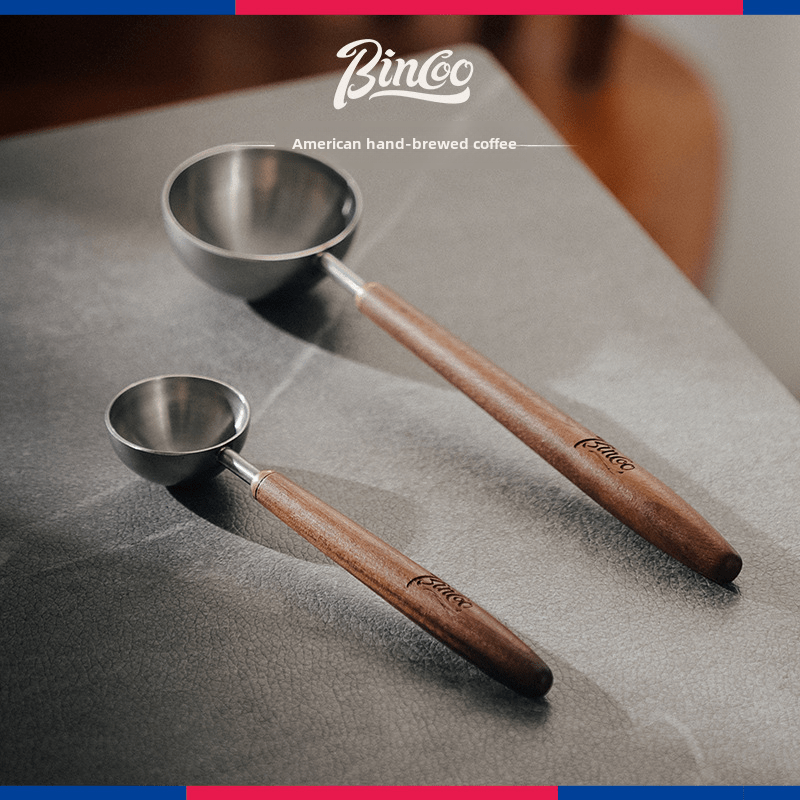 Bincoo Walnut Wooden Handle Coffee Scoop  Long Stainless Steel Measuring Spoon for Ground & Whole Bean Coffee